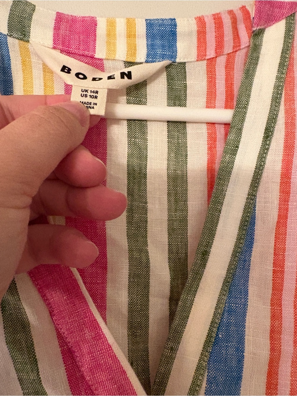 Boden Linen Women’s Multicolor Striped V-Neck Tie-Waist Dress size 10 - Picture 4 of 5